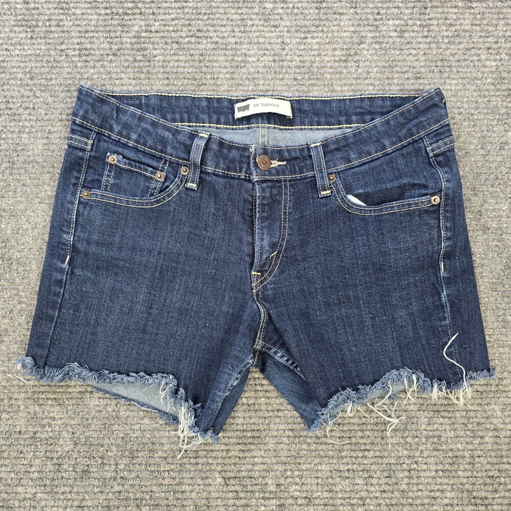 Levi's 518 Shorts Womens 11 Blue Superlow Frayed Raw Hem Stretch Low Rise W32